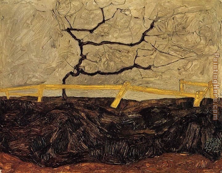 Egon Schiele Bare Tree behind a Fence